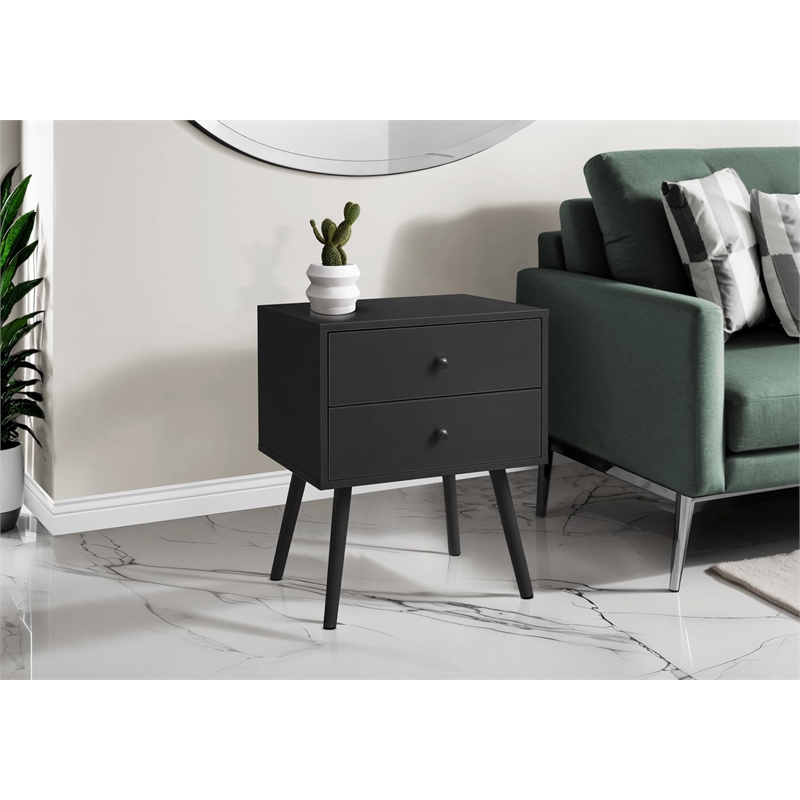 Accent Table - Bedroom - Living Room - Nightstand - Drawer - Black Laminate