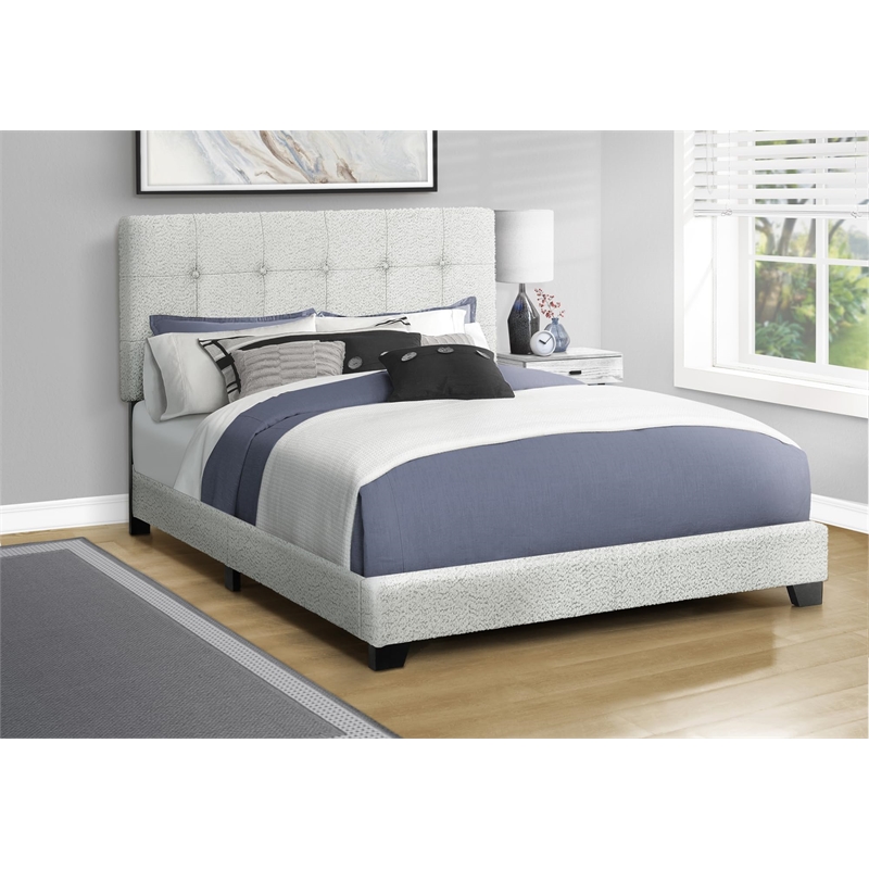 Bed - Queen Size - Upholstered - Frame Only - Bedroom - Light gray Boucle