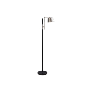Lighting - 65&quoth - Floor Lamp - Black Metal - Nickel Shade - Contemporary