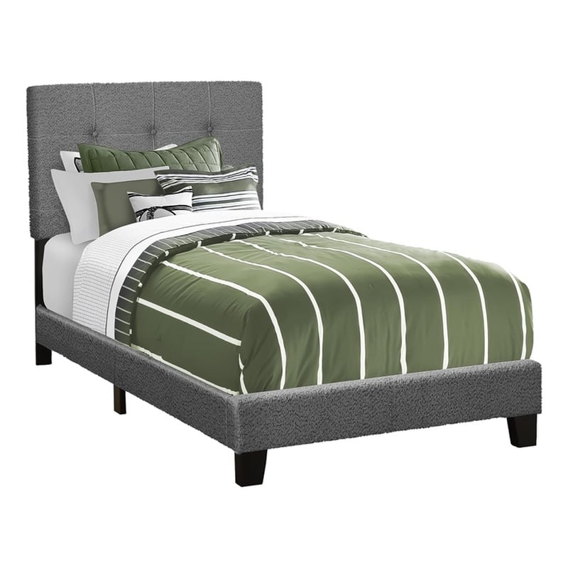 Bed - Twin Size - Upholstered - Bedroom - Frame Only - Juvenile-Dark gray Boucle