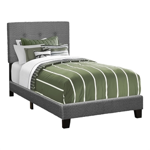 Bed - Twin Size - Upholstered - Bedroom - Frame Only - Juvenile-Dark gray Boucle