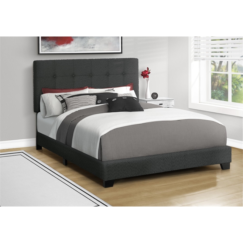 Bed - Bedroom - Frame Only - Queen Size - Upholstered - Black Boucle
