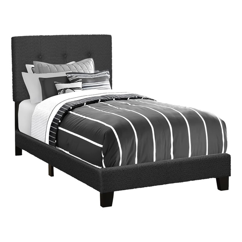 Bed - Twin Size - Upholstered - Bedroom - Frame Only - Juvenile - Black Boucle