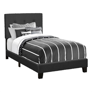 Bed - Twin Size - Upholstered - Bedroom - Frame Only - Juvenile - Black Boucle