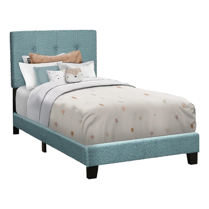 Bed - Twin Size - Upholstered - Bedroom - Frame Only - Youth - Light Blue Boucle