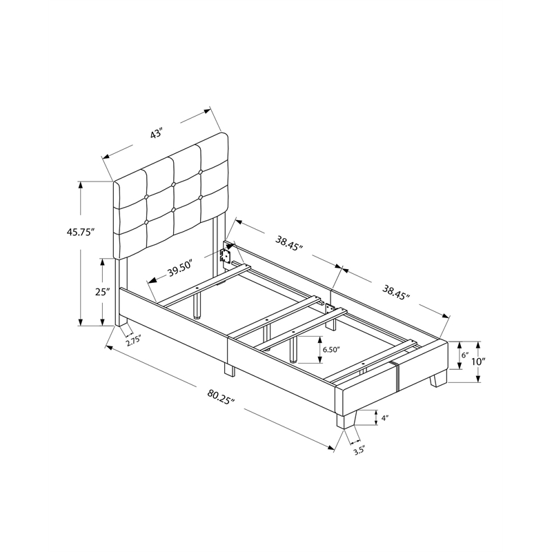 Bed - Twin Size - Upholstered - Bedroom - Frame Only - Youth - Light Blue Boucle