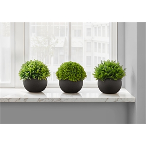 Artificial Plant - 5&quot Tall - Grass - Indoor - Set Of 3 - Green Plant - Black Pot