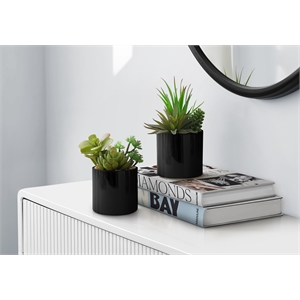 Artificial Plant - 7&quot Tall - Succulent - Indoor - Set Of 2 - Green - Black Pots