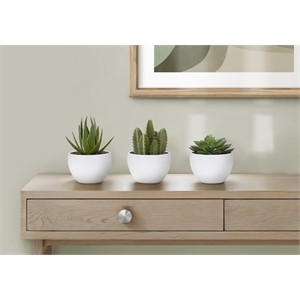 Artificial Plant - 6&quot Tall - Succulent - Indoor - Set Of 3 - Green - White Pots