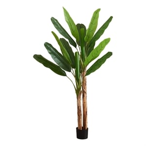Artificial Plant - 83&quot Tall - Banana Tree - Indoor - Green  - Black Pot