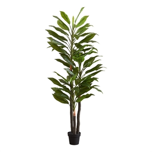 Artificial Plant - 83&quot Tall - Indoor - Dracaena Tree - Green Leaves - Black Pot