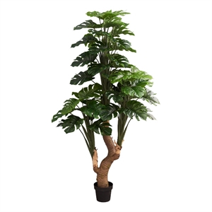 Artificial Plant - 83&quot Tall - Monstera Tree - Real Touch - Green - Black Pot