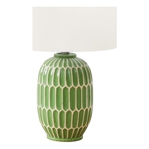 Lighting - 22&quoth - Table Lamp - Green Ceramic - Ivory/Cream Shade - Contemporary