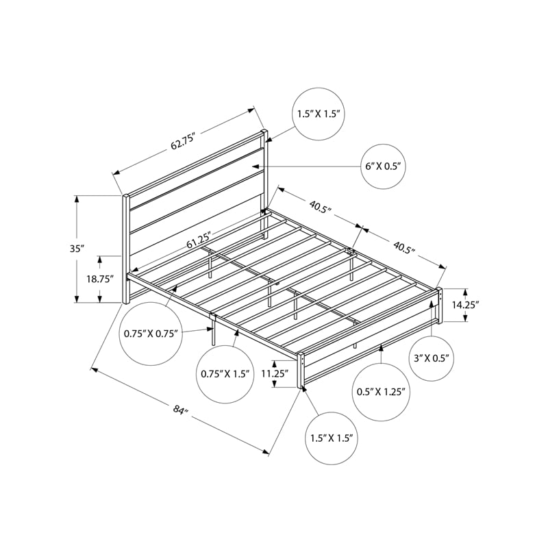 Bed - Bedroom - Frame Only - Platform Bed - Queen Size - Taupe Laminate - Metal