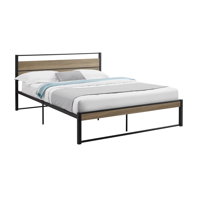 Bed - Bedroom - Frame Only - Platform Bed - Queen Size - Taupe Laminate - Metal