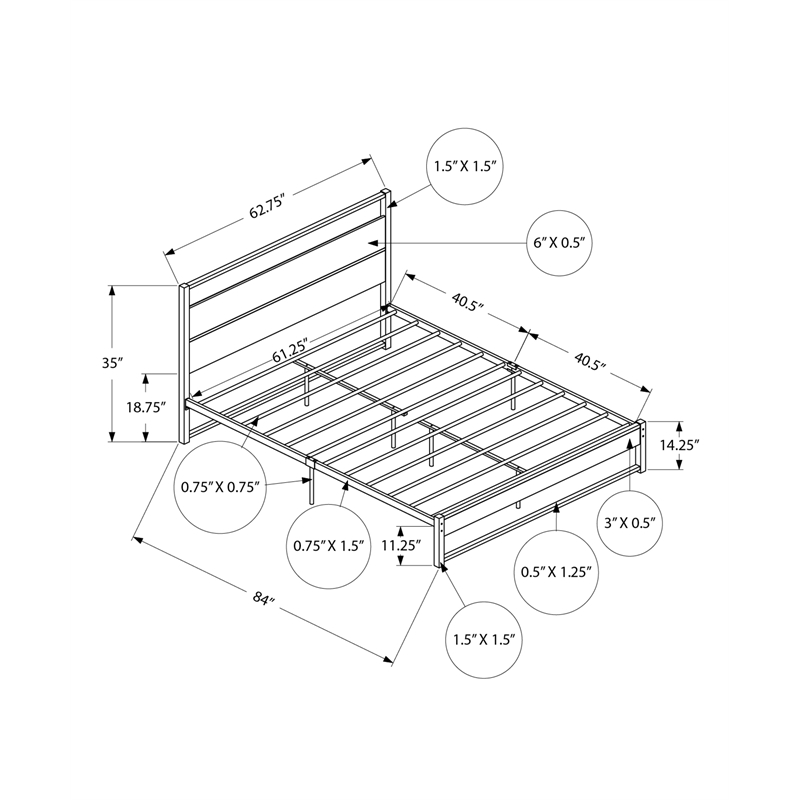 Bed - Bedroom - Frame Only - Platform Bed - Queen Size - Gray Laminate - Metal
