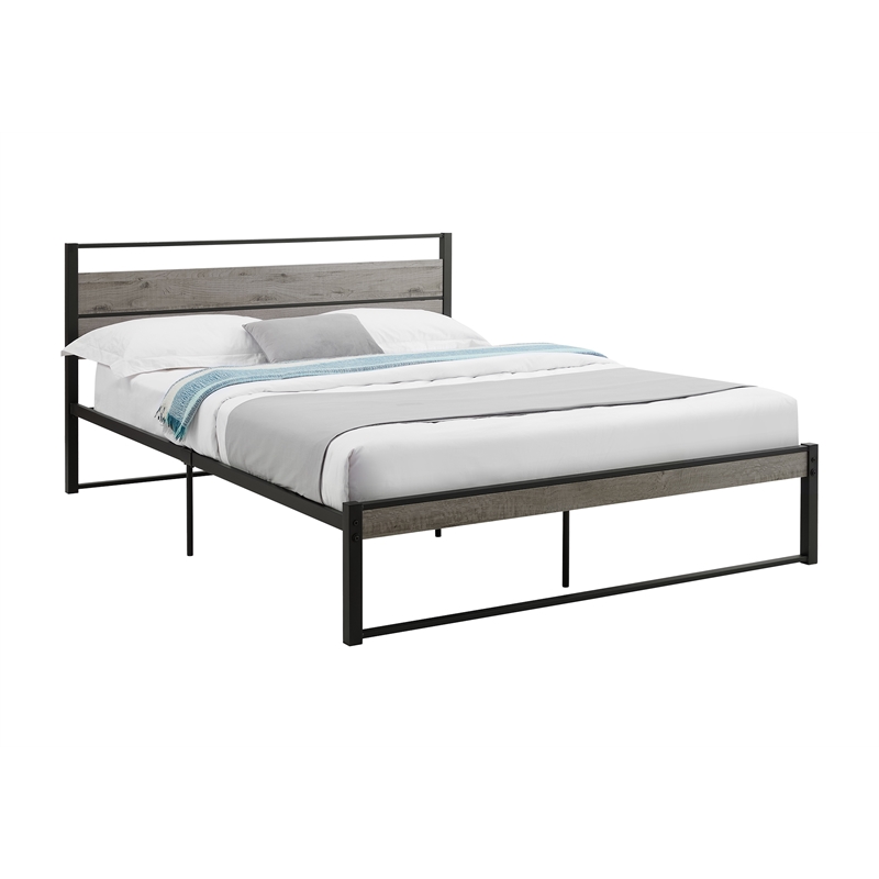 Bed - Bedroom - Frame Only - Platform Bed - Queen Size - Gray Laminate - Metal