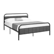 Monarch Linen Look Upholstered Queen Platform Bed in Gray/Black Metal
