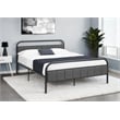 Monarch Linen Look Upholstered Queen Platform Bed in Gray/Black Metal