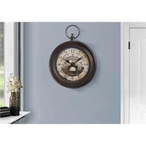 Clocks - 18&quot Round - Wall Clock - Antique Brown - Traditional