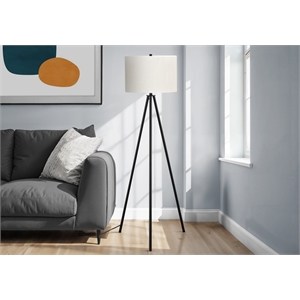 Lighting - 63&quoth - Floor Lamp - Black Metal - Ivory / Cream Shade - Contemporary