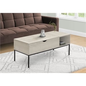 Coffee Table - 42&quotL - Rectangular - Cocktail - Lift-top - Washed Oak-Black Metal