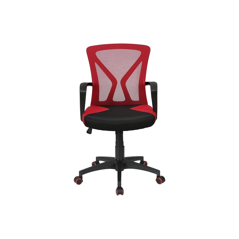 Office Chair - Adjustable Height - Swivel - Ergonomic - Armrests - Red Mesh