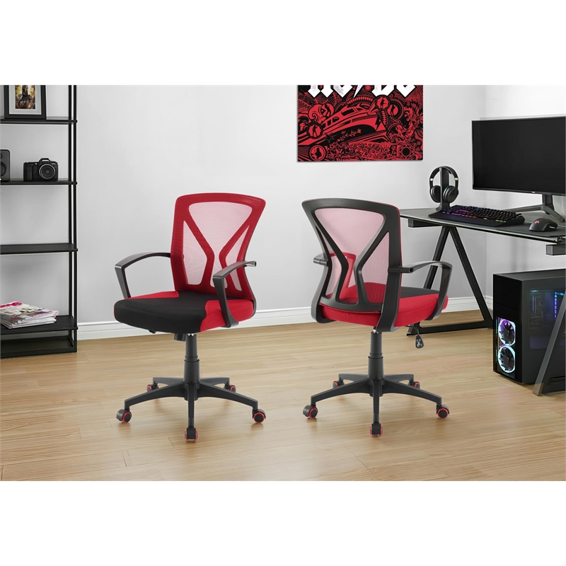 Office Chair - Adjustable Height - Swivel - Ergonomic - Armrests - Red Mesh