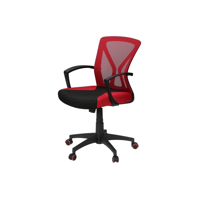 Office Chair - Adjustable Height - Swivel - Ergonomic - Armrests - Red Mesh