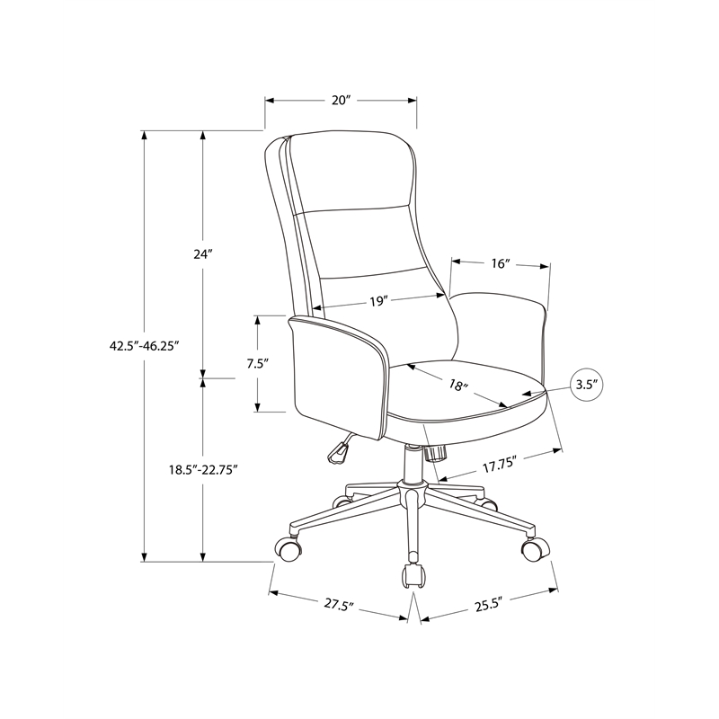 Office Chair - Swivel - Adjustable Height - Armrests - Ergonomic - Gray Leather