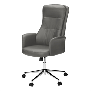 Office Chair - Swivel - Adjustable Height - Armrests - Ergonomic - Gray Leather
