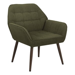 Accent Chair - 29&quoth - Upholstered - Living Room - Dark Green - Walnut Metal Legs