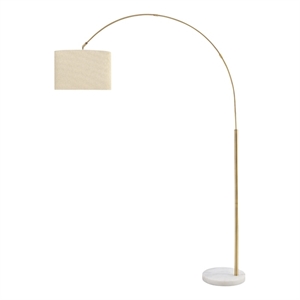 Monarch 79&quoth Contemporary Floor Lamp in Brass Metal- Beige Shade