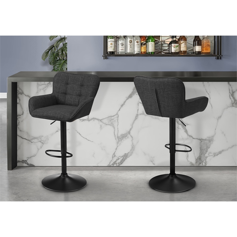 Barstool - Set Of 2 - Adjustable - Swivel - Bar - Counter - Black Fabric
