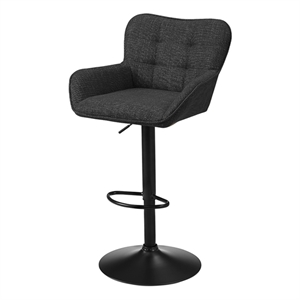 Barstool - Set Of 2 - Adjustable - Swivel - Bar - Counter - Black Fabric