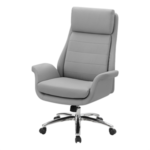 Office Chair - Adjustable Height - Armrests - Desk - Light Gray Faux Leather