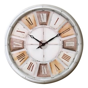 Clocks - 30&quot Round - Oversized - Wall - Antique White Plastic Frame - Natural