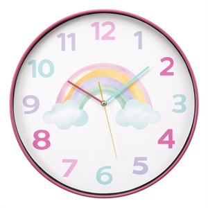 Clocks - 18&quot Round - Wall Clock - Multi-Color Face - Pink Plastic Frame