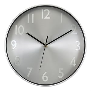Clocks - 12&quot Round - Wall Clock - Silver Face - Silver Plastic Frame - Modern