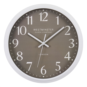 Clocks - 12&quot Round - Wall Clock - Dark Bronze Face - White Plastic Frame
