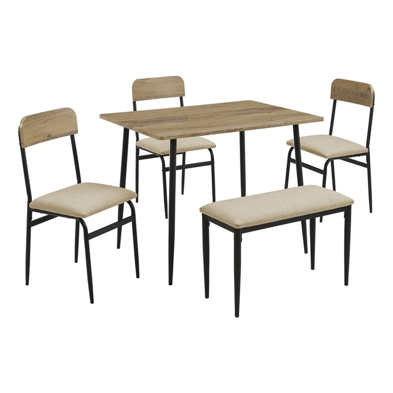 Dining Set - 5pcs Set - Brown Wood - Small - Kitchen - Black Metal - Modern