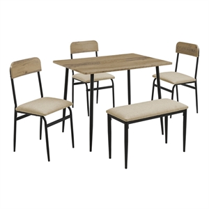 Dining Set - 5pcs Set - Brown Wood - Small - Kitchen - Black Metal - Modern