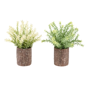 Artificial Plant - Set Of 2 - 12&quot Tall - Mullberry Grass - Brown Cement Pots