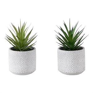 Artificial Plant - Set Of 2 - 9&quot Tall - Succulent - White Cement Pots