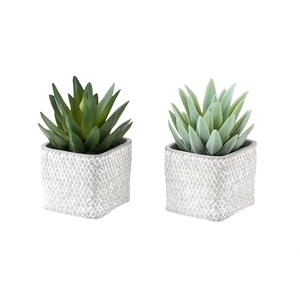 Artificial Plant - Set Of 2 - 8&quot Tall - Succulent - Table - Gray Cement Pots
