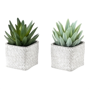 Artificial Plant - Set Of 2 - 8&quot Tall - Succulent - Table - Gray Cement Pots