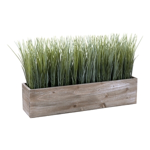Artificial Plant - 12&quot Tall - Green Grass - Table - Wood Pot - Contemporary