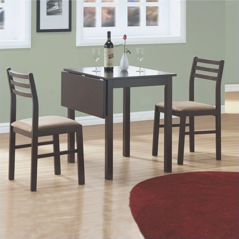 3 Piece Solid-Top Drop Leaf Dining Set in Cappuccino - I 1078