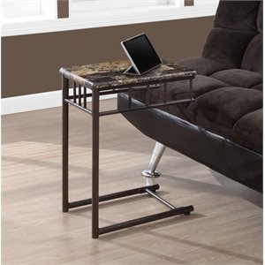 Accent Table C-shaped End Side Snack Bedroom Metal Brown Marble Look