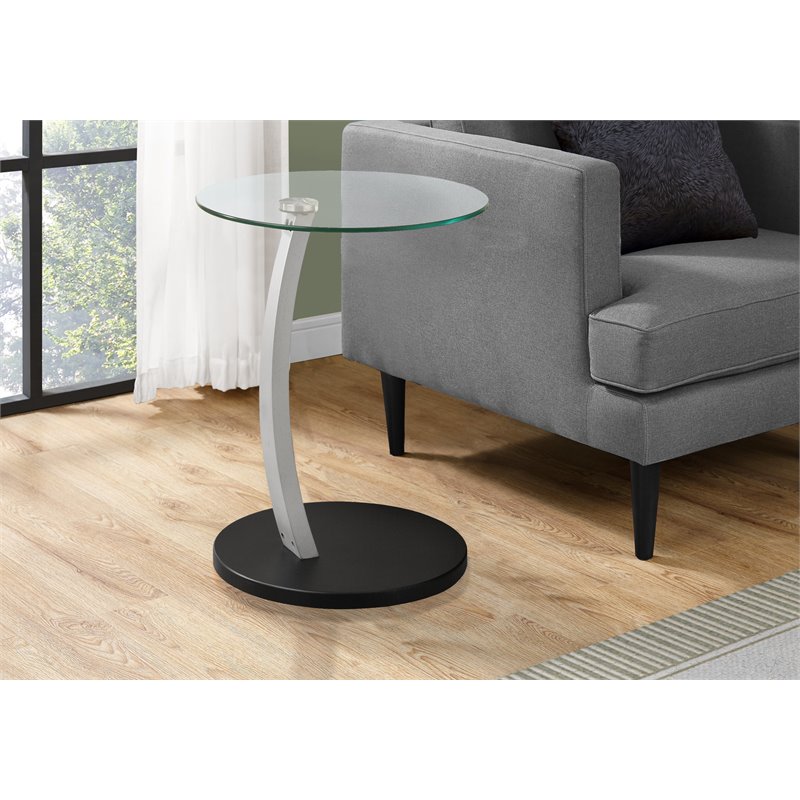 Monarch Bentwood Accent Table with Tempered Glass Top in Black and Silver